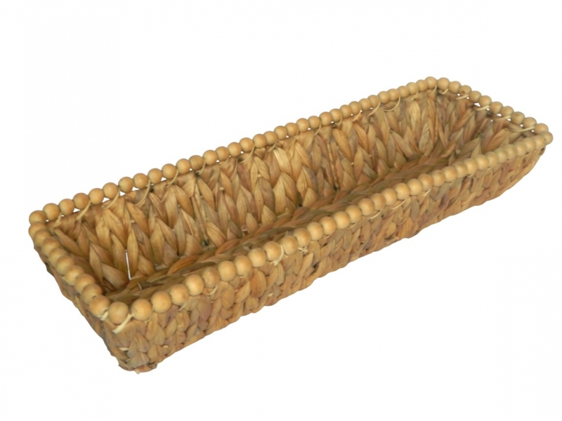 Water hyacinth bread basket with wooden beads
